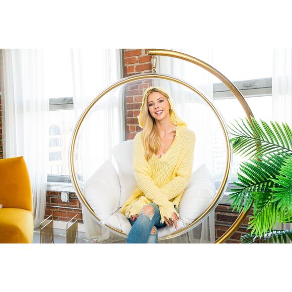 Yellow Tassel Detail Crochet Hooded Sweater M/L - Picture 7 of 8